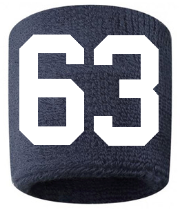Number 63 Custom Navy Blue w/ White #'s Sweatband Wristband Embroidered Stitched