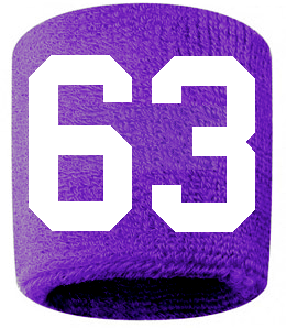 Number 63 Custom Purple w/ White #'s Sweatband Wristband Embroidered Stitched