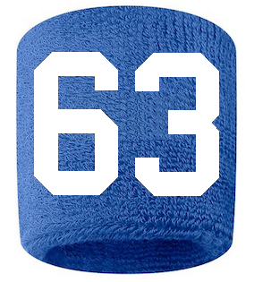 Number 63 Custom Royal Blue w/ White #'s Sweatband Wristband Embroidered Stitched