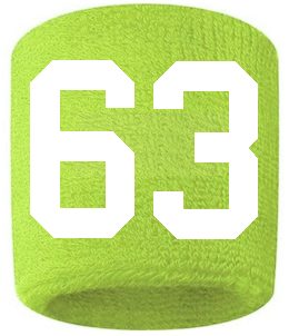 Number 63 Custom Volt Neon Lime Green w/ White #'s Sweatband Wristband Embroidered Stitched