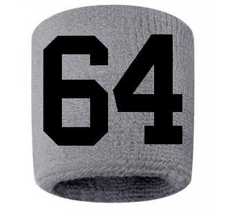 Number 64 Custom Gray w/ Black #'s Sweatband Wristband Embroidered Stitched