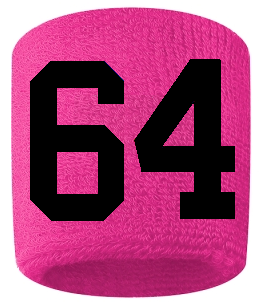Number 64 Custom Hot Pink w/ Black #'s Sweatband Wristband Embroidered Stitched