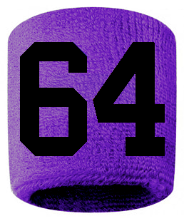 Number 64 Custom Purple w/ Black #'s Sweatband Wristband Embroidered Stitched