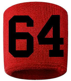 Number 64 Custom Red w/ Black #'s Sweatband Wristband Embroidered Stitched