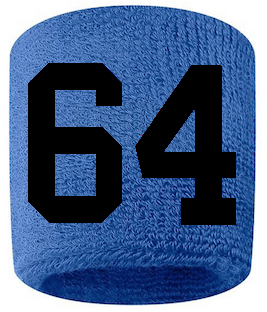 Number 64 Custom Royal Blue w/ Black #'s Sweatband Wristband Embroidered Stitched