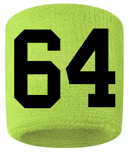 Number 64 Custom Volt Neon Lime Green w/ Black #'s Sweatband Wristband Embroidered Stitched