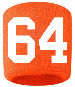 Number 64 Custom Orange w/ White #'s Sweatband Wristband Embroidered Stitched