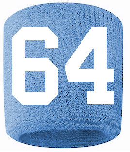 Number 64 Custom Light Blue w/ White #'s Sweatband Wristband Embroidered Stitched