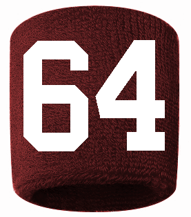 Number 64 Custom Maroon w/ White #'s Sweatband Wristband Embroidered Stitched