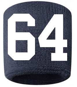 Number 64 Custom Navy Blue w/ White #'s Sweatband Wristband Embroidered Stitched
