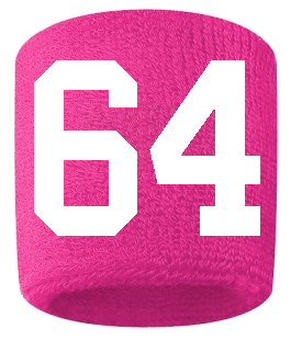 Number 64 Custom Hot Pink w/ White #'s Sweatband Wristband Embroidered Stitched