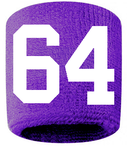 Number 64 Custom Purple w/ White #'s Sweatband Wristband Embroidered Stitched