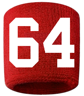 Number 64 Custom Red w/ White #'s Sweatband Wristband Embroidered Stitched
