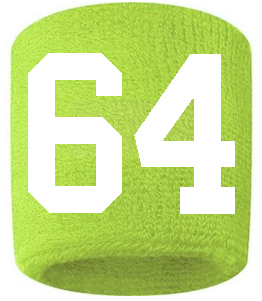 Number 64 Custom Volt Neon Lime Green w/ White #'s Sweatband Wristband Embroidered Stitched