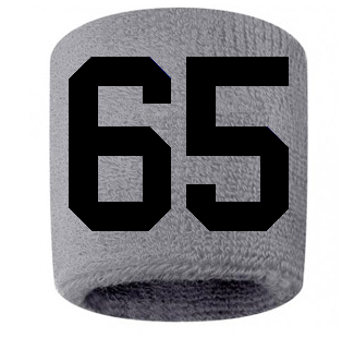 Number 65 Custom Gray w/ Black #'s Sweatband Wristband Embroidered Stitched