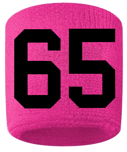 Number 65 Custom Hot Pink w/ Black #'s Sweatband Wristband Embroidered Stitched