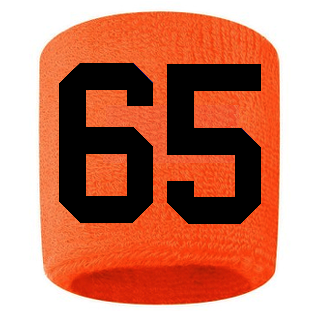 Number 65 Custom Orange w/ Black #'s Sweatband Wristband Embroidered Stitched