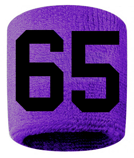 Number 65 Custom Purple w/ Black #'s Sweatband Wristband Embroidered Stitched