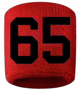 Number 65 Custom Red w/ Black #'s Sweatband Wristband Embroidered Stitched