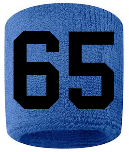 Number 65 Custom Royal Blue w/ Black #'s Sweatband Wristband Embroidered Stitched