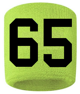 Number 65 Custom Volt Neon Lime Green w/ Black #'s Sweatband Wristband Embroidered Stitched