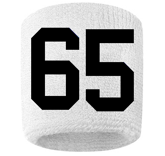 Number 65 Custom White w/ Black #'s Sweatband Wristband Embroidered Stitched