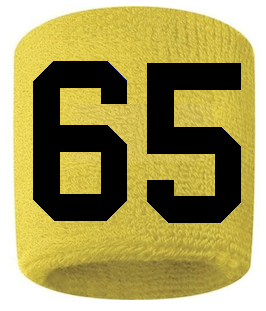 Number 65 Custom Yellow w/ Black #'s Sweatband Wristband Embroidered Stitched