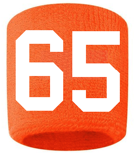 Number 65 Custom Orange w/ White #'s Sweatband Wristband Embroidered Stitched