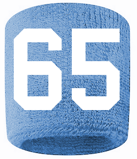 Number 65 Custom Light Blue w/ White #'s Sweatband Wristband Embroidered Stitched