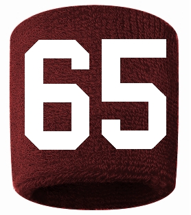 Number 65 Custom Maroon w/ White #'s Sweatband Wristband Embroidered Stitched