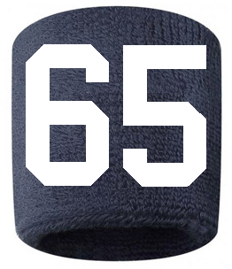 Number 65 Custom Navy Blue w/ White #'s Sweatband Wristband Embroidered Stitched