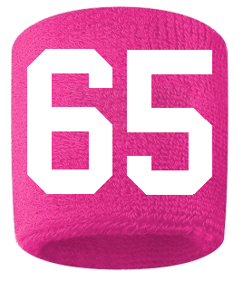 Number 65 Custom Hot Pink w/ White #'s Sweatband Wristband Embroidered Stitched