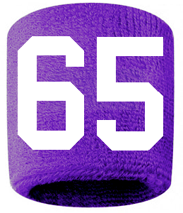 Number 65 Custom Purple w/ White #'s Sweatband Wristband Embroidered Stitched