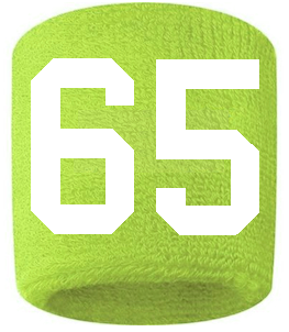 Number 65 Custom Volt Neon Lime Green w/ White #'s Sweatband Wristband Embroidered Stitched