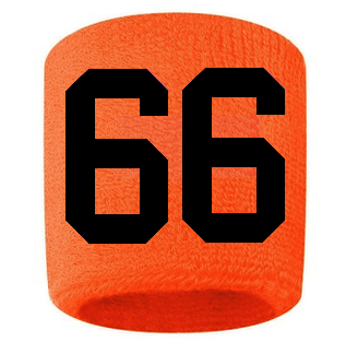 Number 66 Custom Orange w/ Black #'s Sweatband Wristband Embroidered Stitched