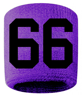 Number 66 Custom Purple w/ Black #'s Sweatband Wristband Embroidered Stitched