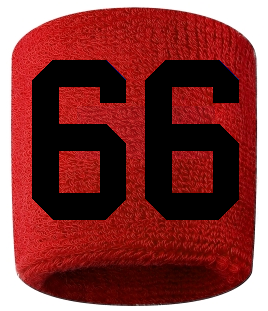 Number 66 Custom Red w/ Black #'s Sweatband Wristband Embroidered Stitched