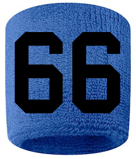 Number 66 Custom Royal Blue w/ Black #'s Sweatband Wristband Embroidered Stitched