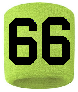 Number 66 Custom Volt Neon Lime Green w/ Black #'s Sweatband Wristband Embroidered Stitched