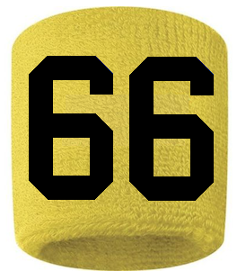 Number 66 Custom Yellow w/ Black #'s Sweatband Wristband Embroidered Stitched