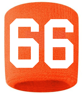 Number 66 Custom Orange w/ White #'s Sweatband Wristband Embroidered Stitched - SportsJewelryProShop