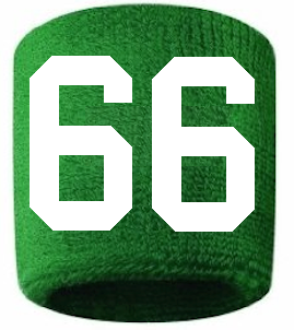 Number 66 Custom Green w/ White #'s Sweatband Wristband Embroidered Stitched