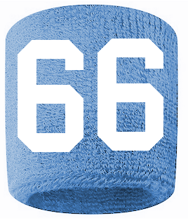 Number 66 Custom Light Blue w/ White #'s Sweatband Wristband Embroidered Stitched