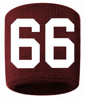 Number 66 Custom Maroon w/ White #'s Sweatband Wristband Embroidered Stitched