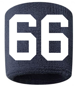 Number 66 Custom Navy Blue w/ White #'s Sweatband Wristband Embroidered Stitched
