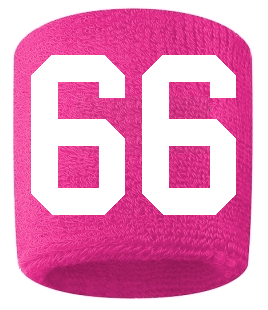 Number 66 Custom Hot Pink w/ White #'s Sweatband Wristband Embroidered Stitched