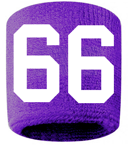 Number 66 Custom Purple w/ White #'s Sweatband Wristband Embroidered Stitched