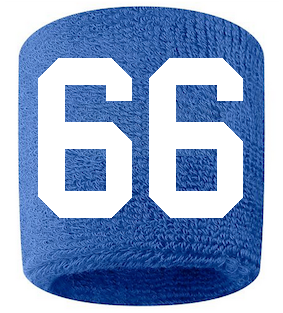 Number 66 Custom Royal Blue w/ White #'s Sweatband Wristband Embroidered Stitched