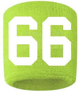 Number 66 Custom Volt Neon Lime Green w/ White #'s Sweatband Wristband Embroidered Stitched