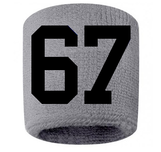 Number 67 Custom Gray w/ Black #'s Sweatband Wristband Embroidered Stitched